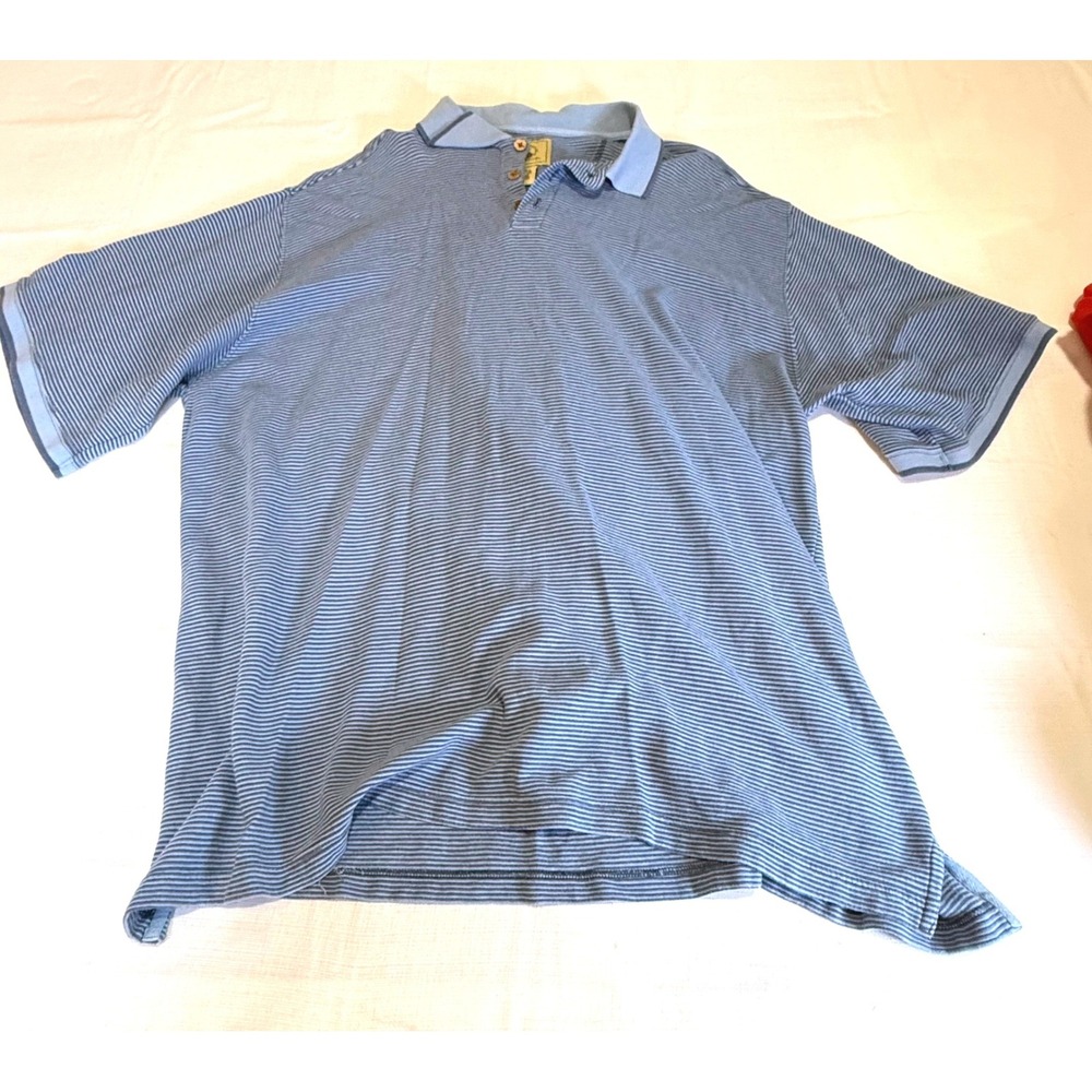 Joe Marlin Mens 2X Blue‎ Striped Polo Shirt Rayon Cotton Short Sleeve